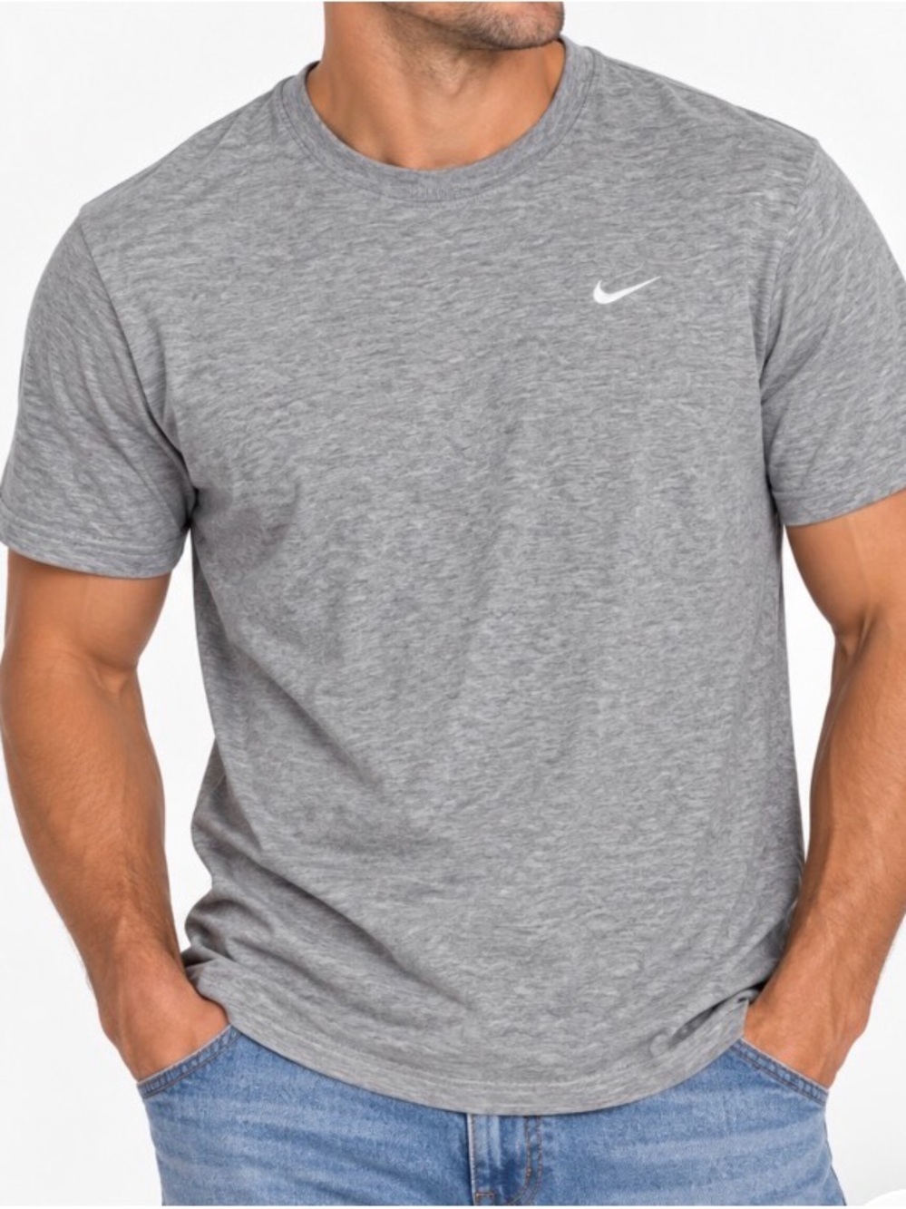Nike Heather Gray Short Sleeve Crew Tee with Swoosh Athletic T-Shirt SZ M